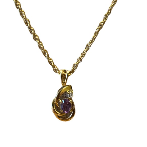 Gold Toned Necklace with Amethyst Rhinestone - Picture 1 of 3